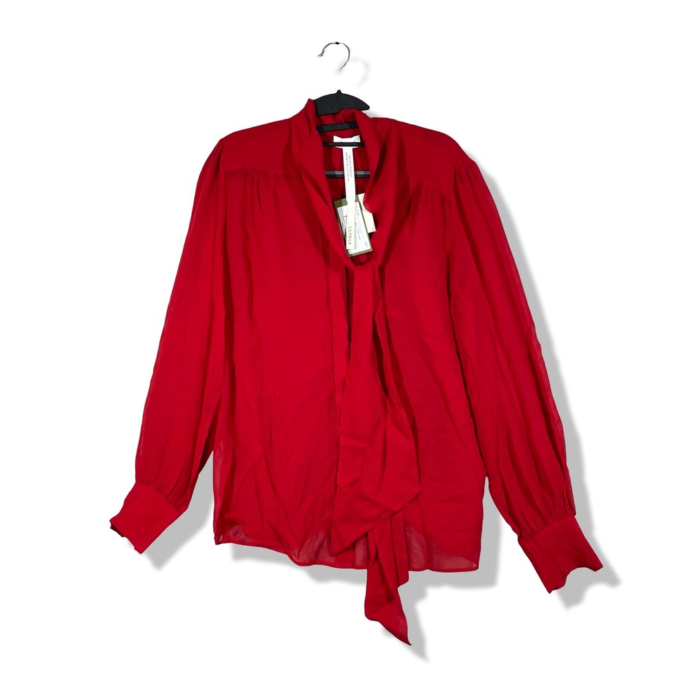 LILYSILK Blouse Womens M Pomegranate Red Silk Bow Neck Professional Chic NWT